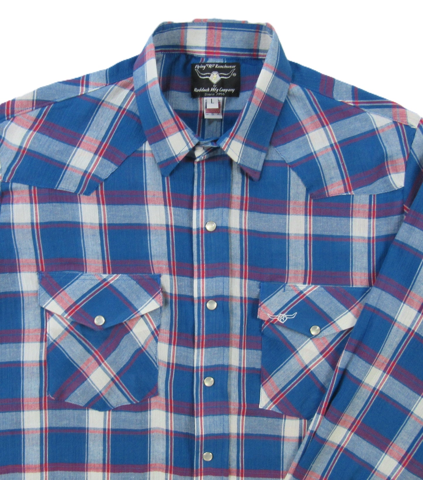 Men's Long Sleeve Americana Blue Plaid Snap-Front Shirt