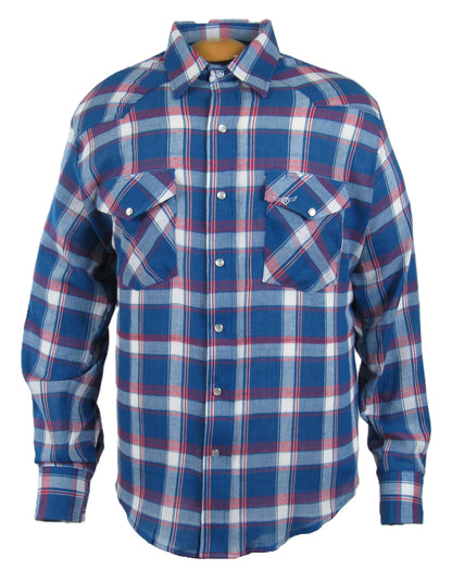 Men's Long Sleeve Americana Blue Plaid Snap-Front Shirt