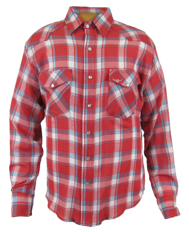 Men's Long Sleeve Red Plaid Snap-Front Shirt