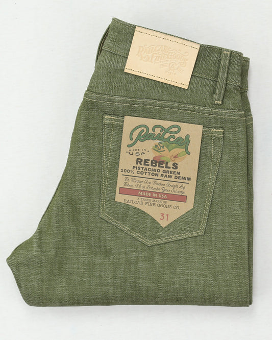 Rebels X079 Modern Straight Leg 13.5 Oz Pistachio Green Selvedge