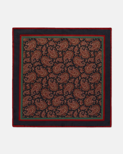 Made-in-USA Navy Paisley Silk Pocket Square