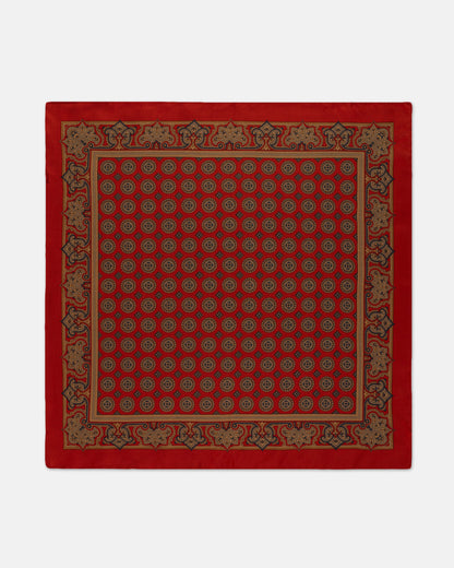 Made-in-USA Red Medallion Silk Pocket Square