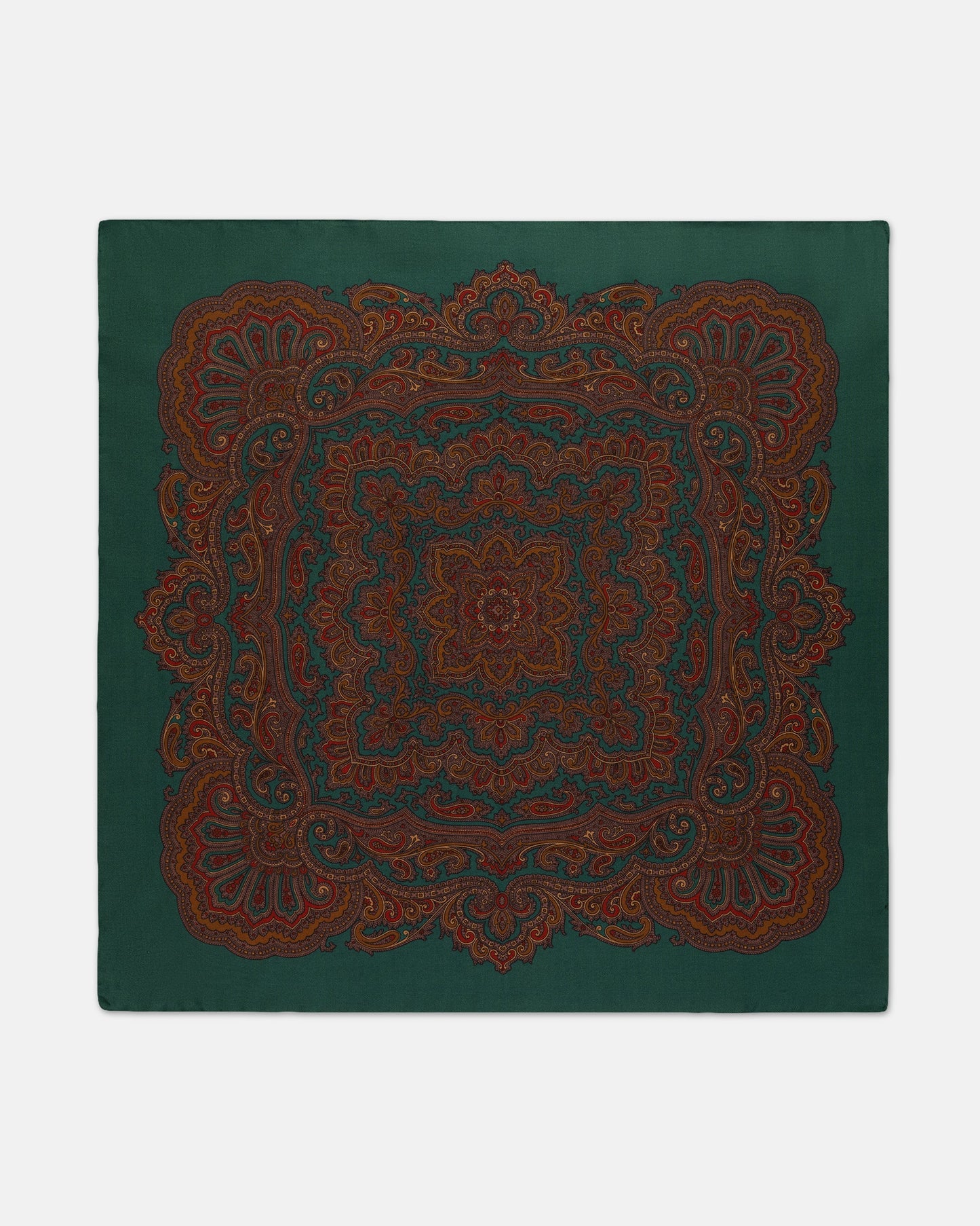 Made-in-USA Green Paisley Silk Pocket Square