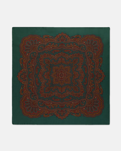 Made-in-USA Green Paisley Silk Pocket Square