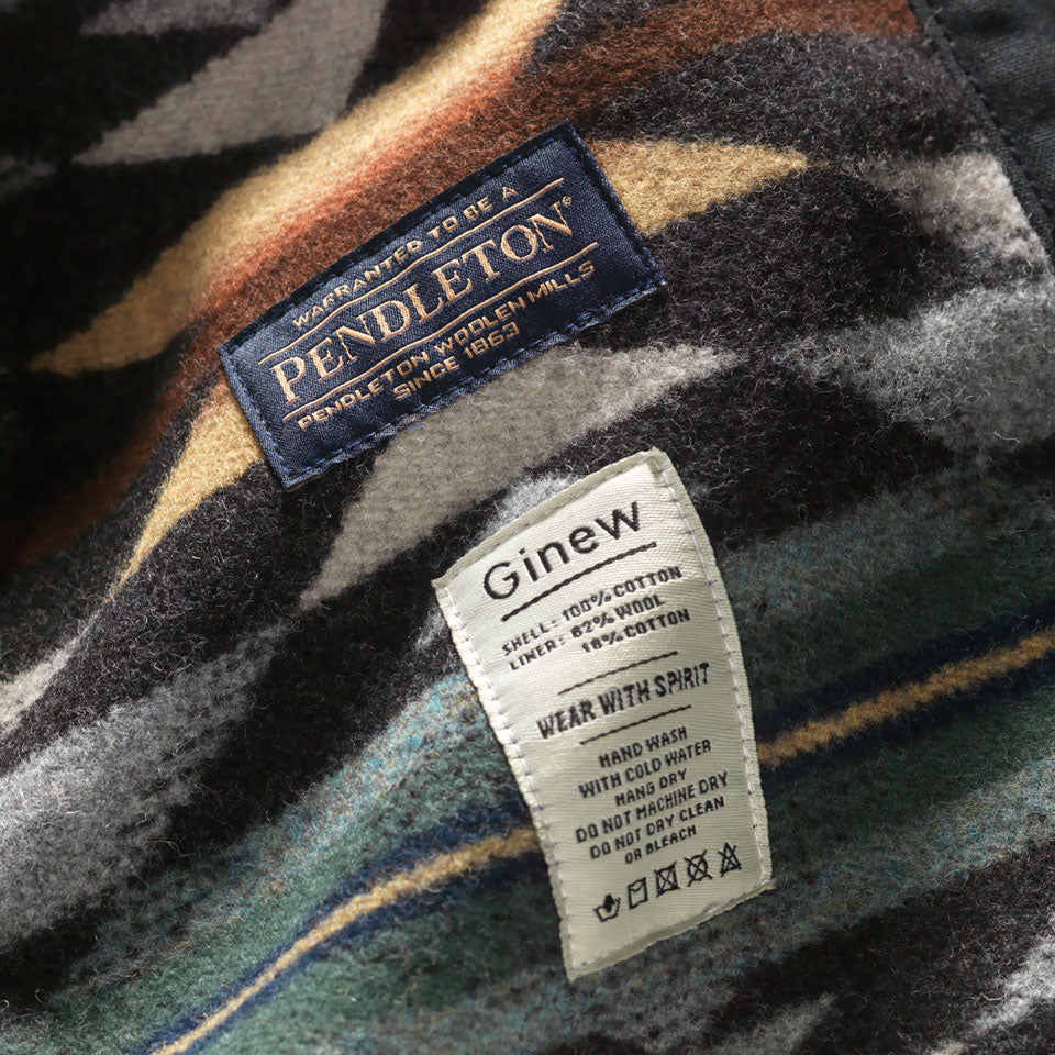Interior of Pendleton wool lining on Wax canvas coat made by Ginew 