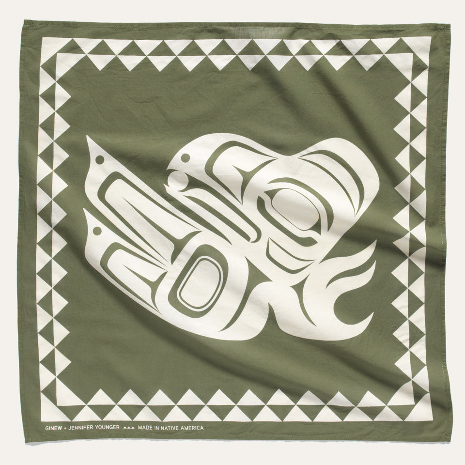 Made in USA Raven bandana in green and cream