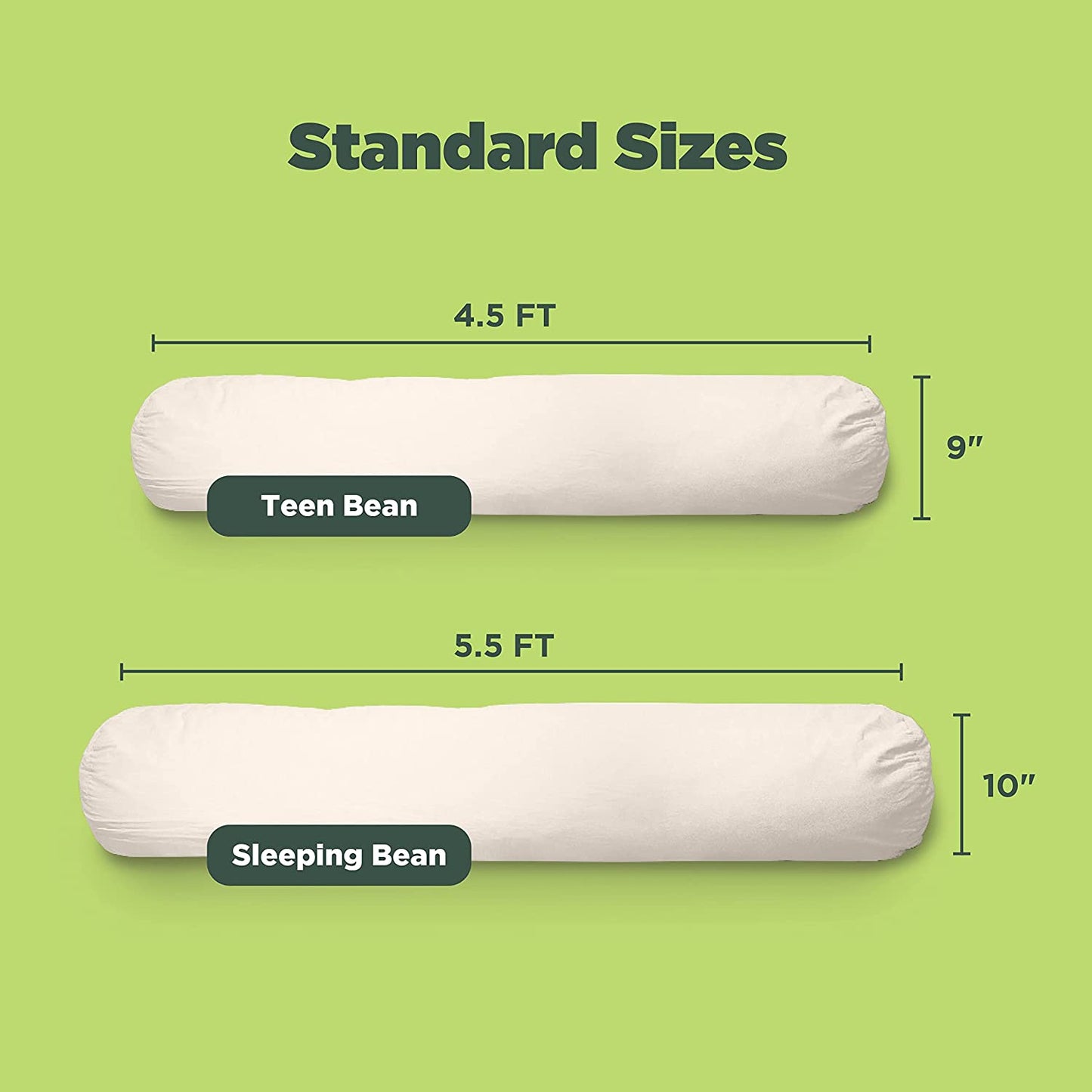 sleeping bean teen bean body pillow size comparison