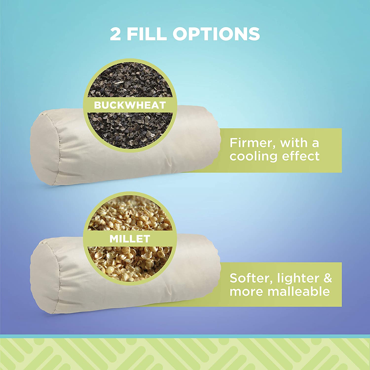 Buckwheat hull neck roll pillow millet comparison WheatDreamz Bean Products brand