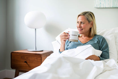 Bed Pillow Cases Covers Classic Grey Piping Design Cotton Made in USA Woman in Bed