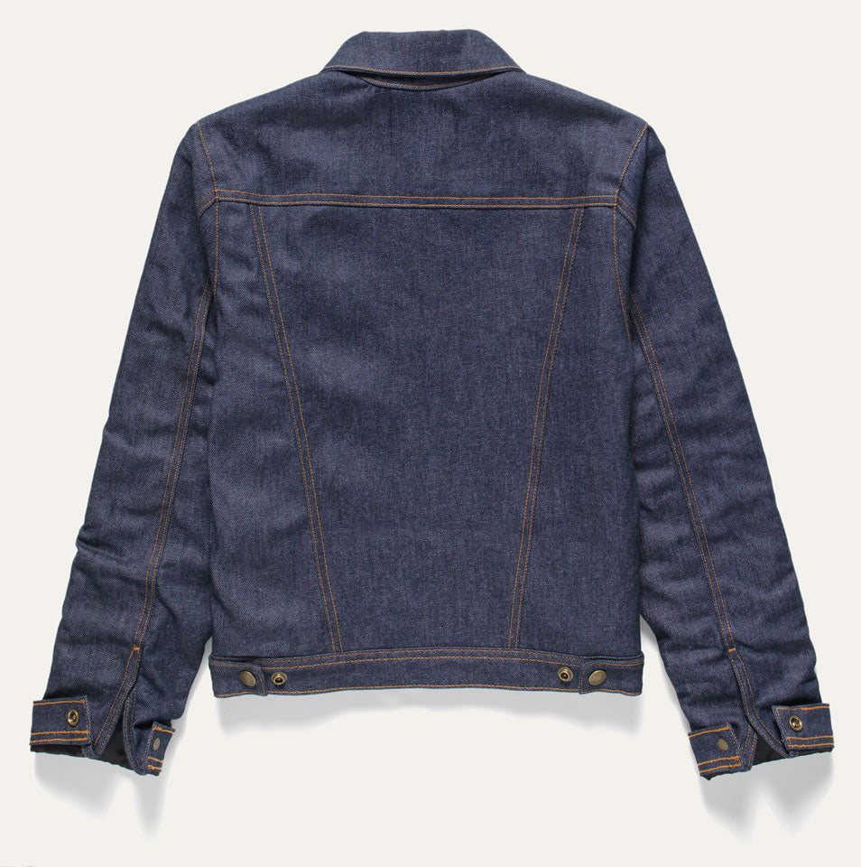 Back of denim coat jacket with lining. 