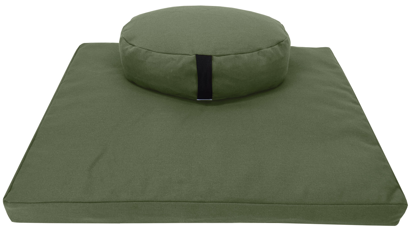 Zafu and Zabuton Meditation Cushion Set - Hemp fabric, Organic Buckwheat Hulls