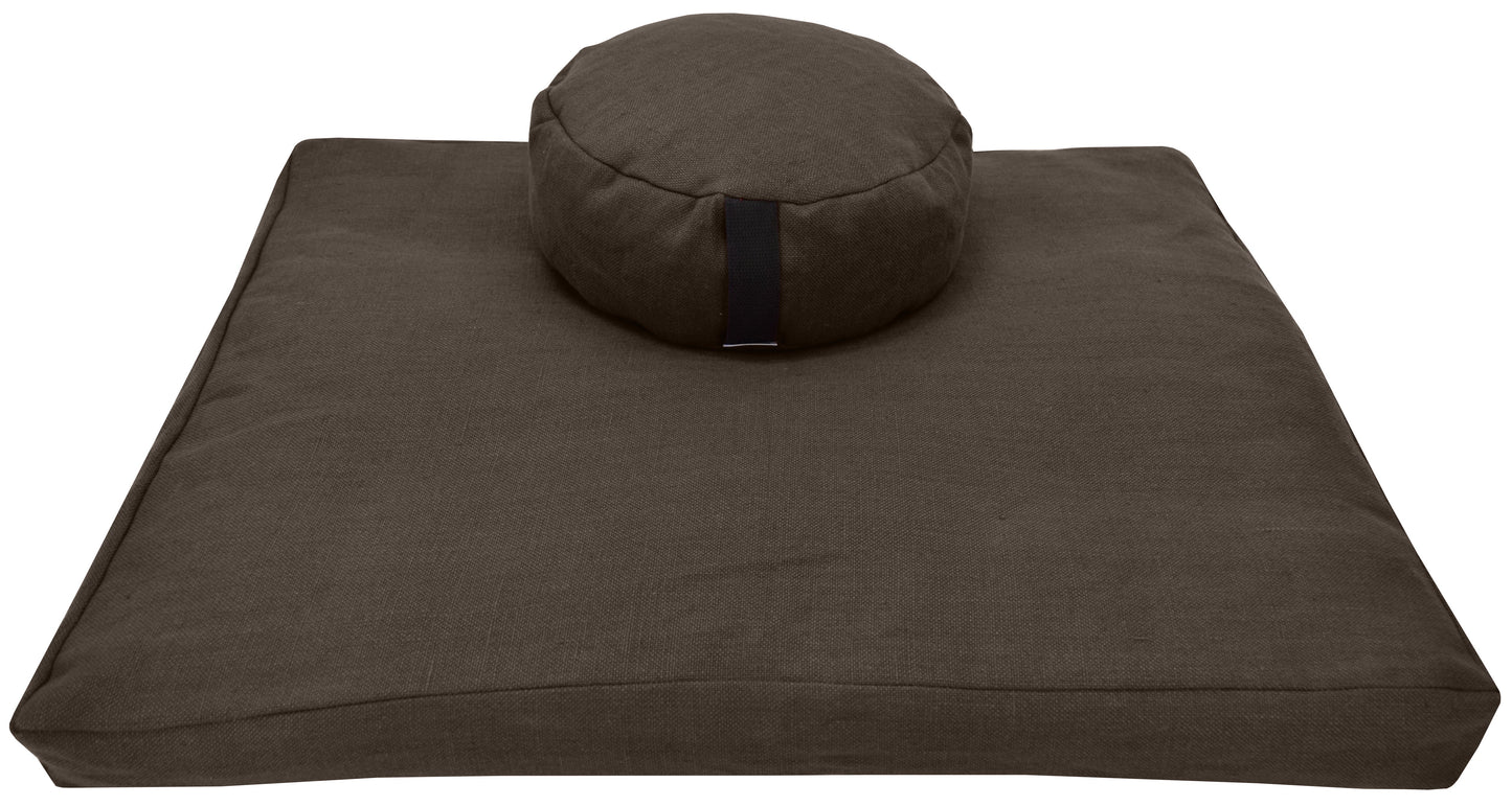 Zafu and Zabuton Meditation Cushion Set - Hemp fabric, Organic Buckwheat Hulls