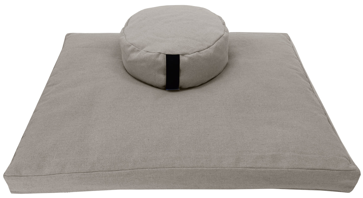 Zafu and Zabuton Meditation Cushion Set - Hemp fabric, Organic Buckwheat Hulls