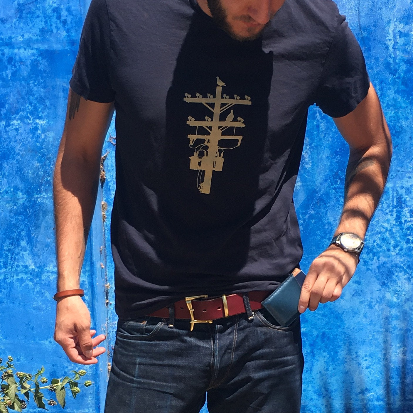 Black and White Pigeon Tree Logo Tee Made in USA T-shirt