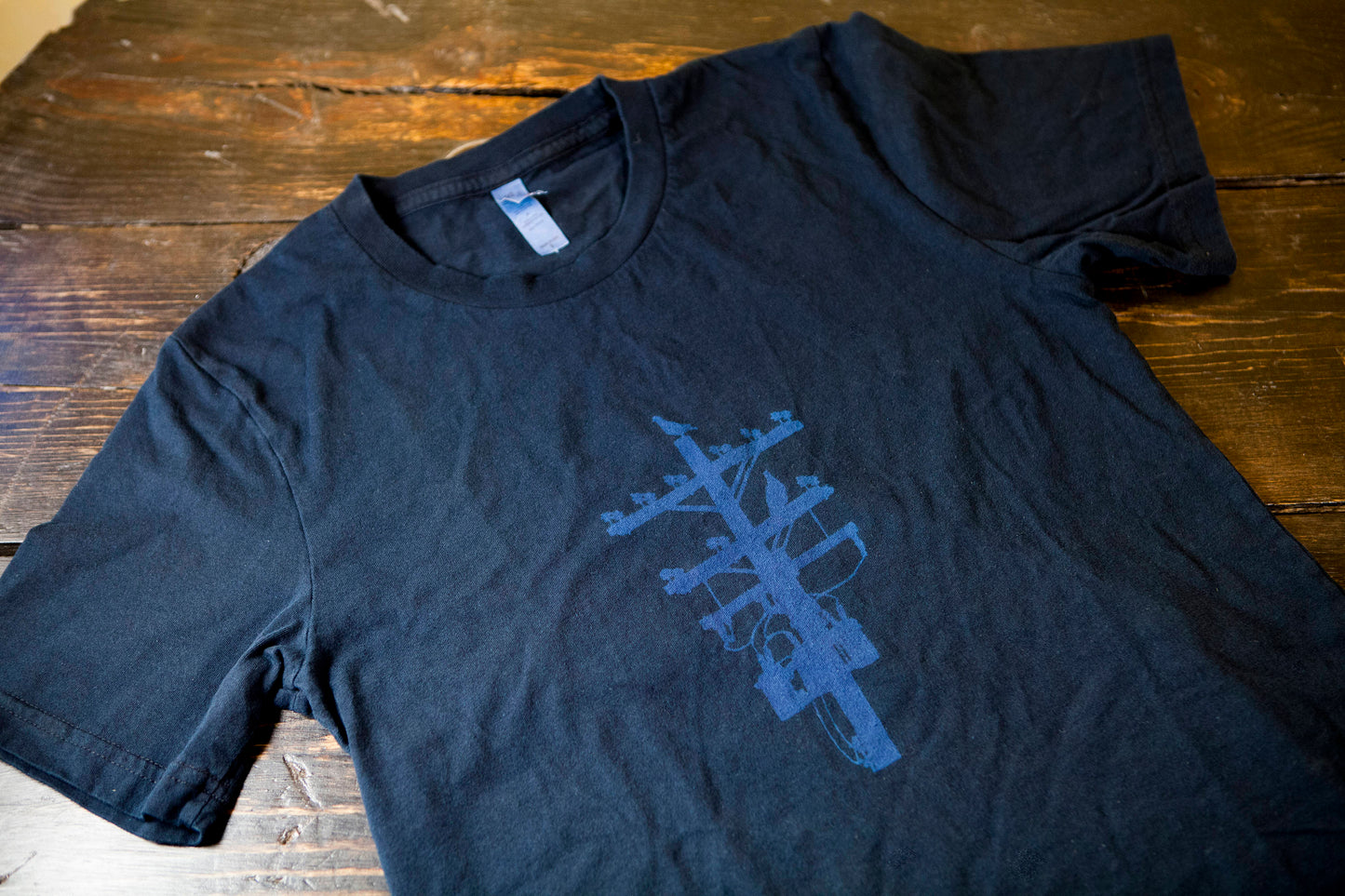 Black and White Pigeon Tree Logo Tee Made in USA T-shirt