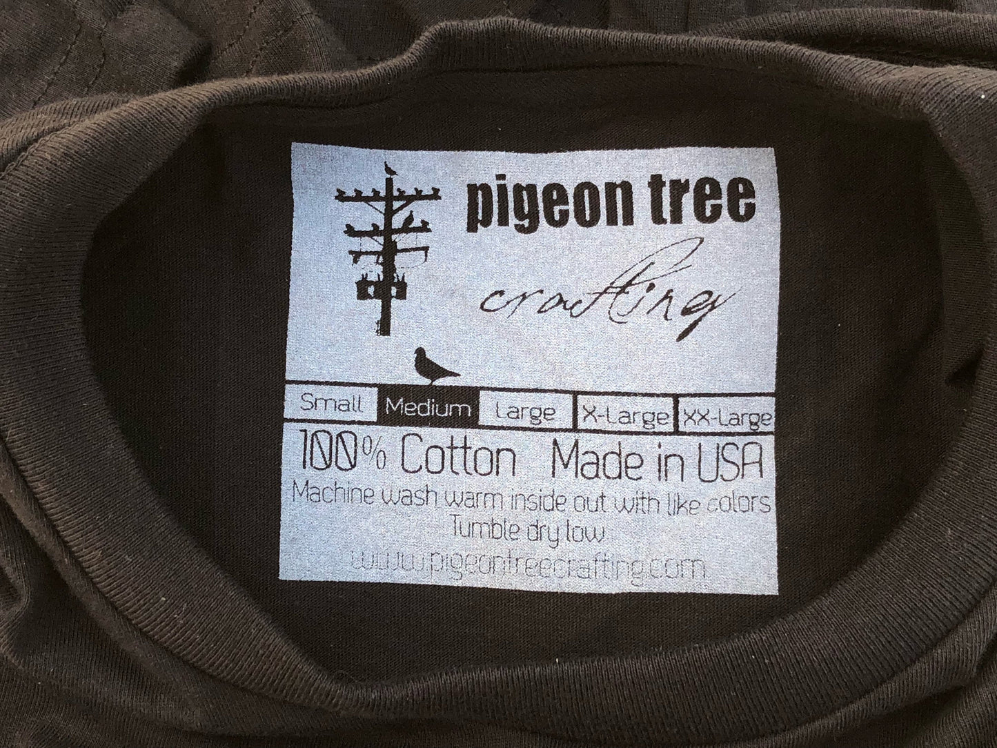 Black and White Pigeon Tree Logo Tee Made in USA T-shirt