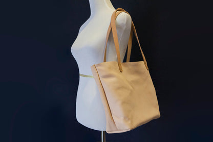 Made to Order - Natural Vegetable Tanned Leather Tote Shoulder Bag Made in USA