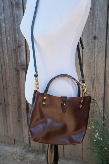 Made to Order - Oxblood Burgundy Handbag with Shoulder Strap, Black English Bridle Handles and Solid Brass Hardware Made in USA