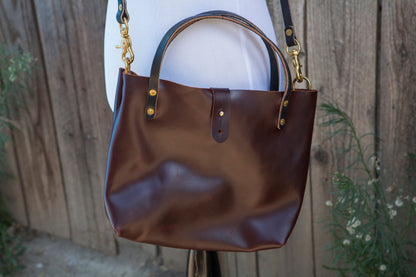 Made to Order - Oxblood Burgundy Handbag with Shoulder Strap, Black English Bridle Handles and Solid Brass Hardware Made in USA