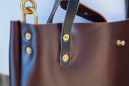 Made to Order - Oxblood Burgundy Handbag with Shoulder Strap, Black English Bridle Handles and Solid Brass Hardware Made in USA