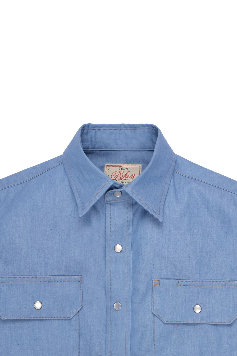Dehen - Drover SS Shirt - Light Indigo Chambray - Collar