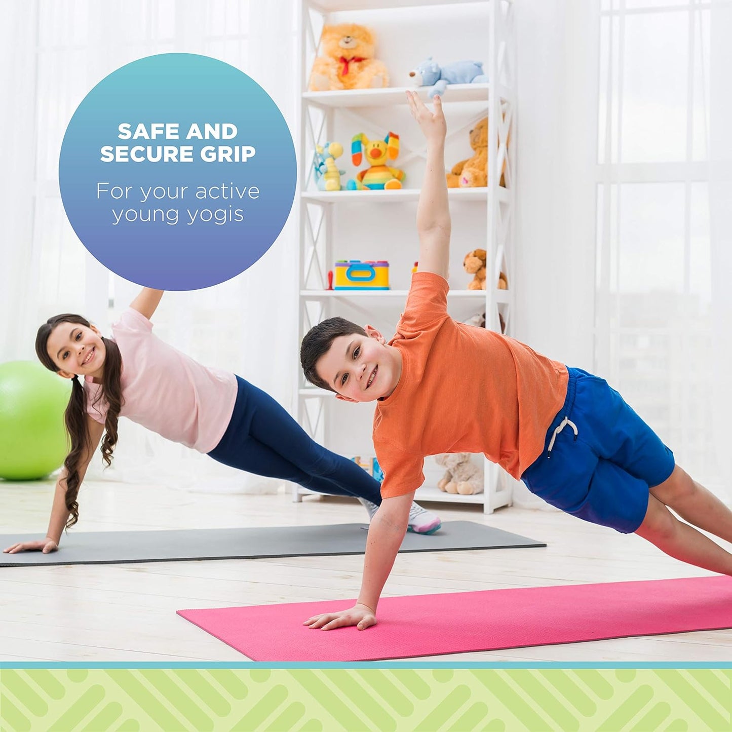 side plank yoga asana by children on kid yoga mat