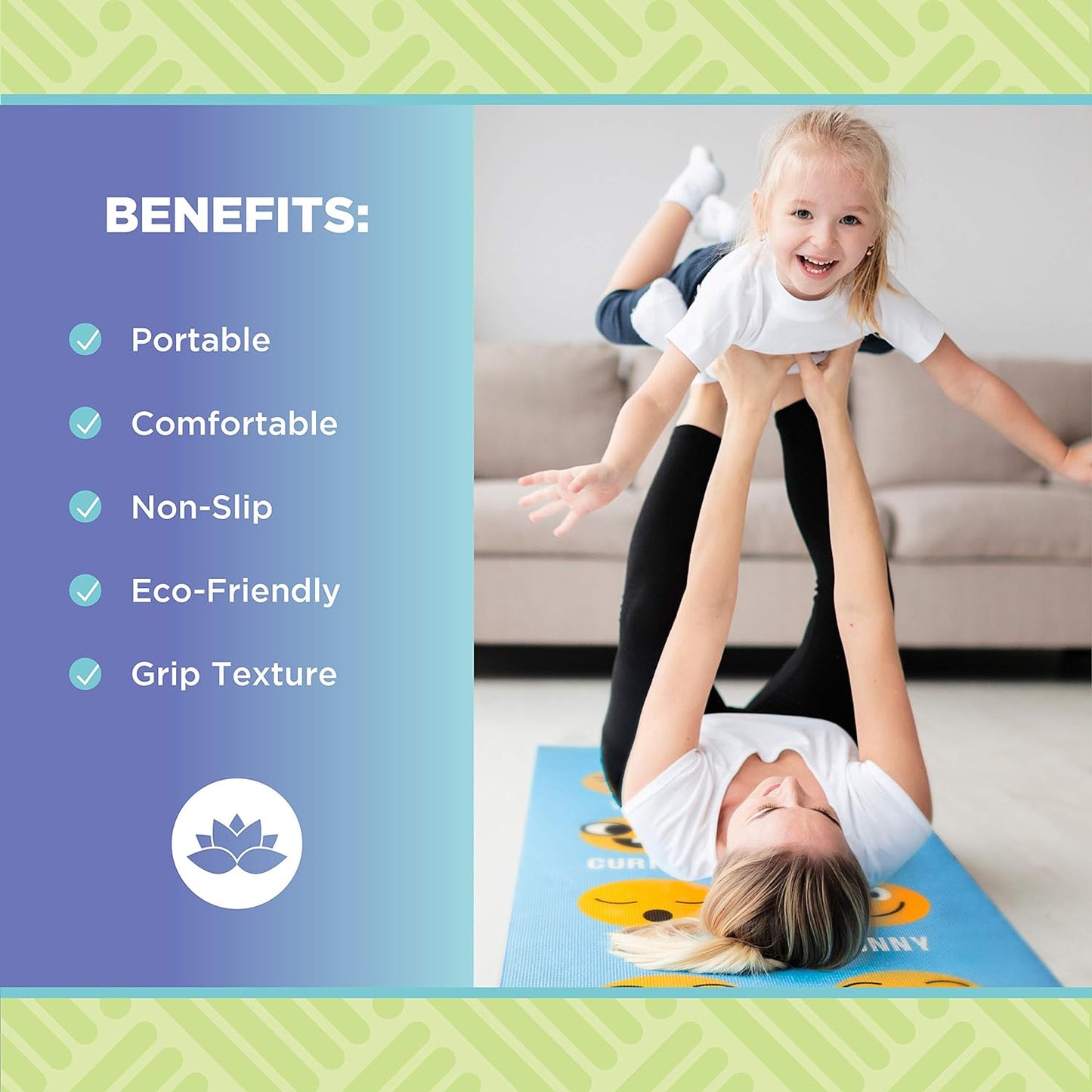 mom holding child on yoga mat