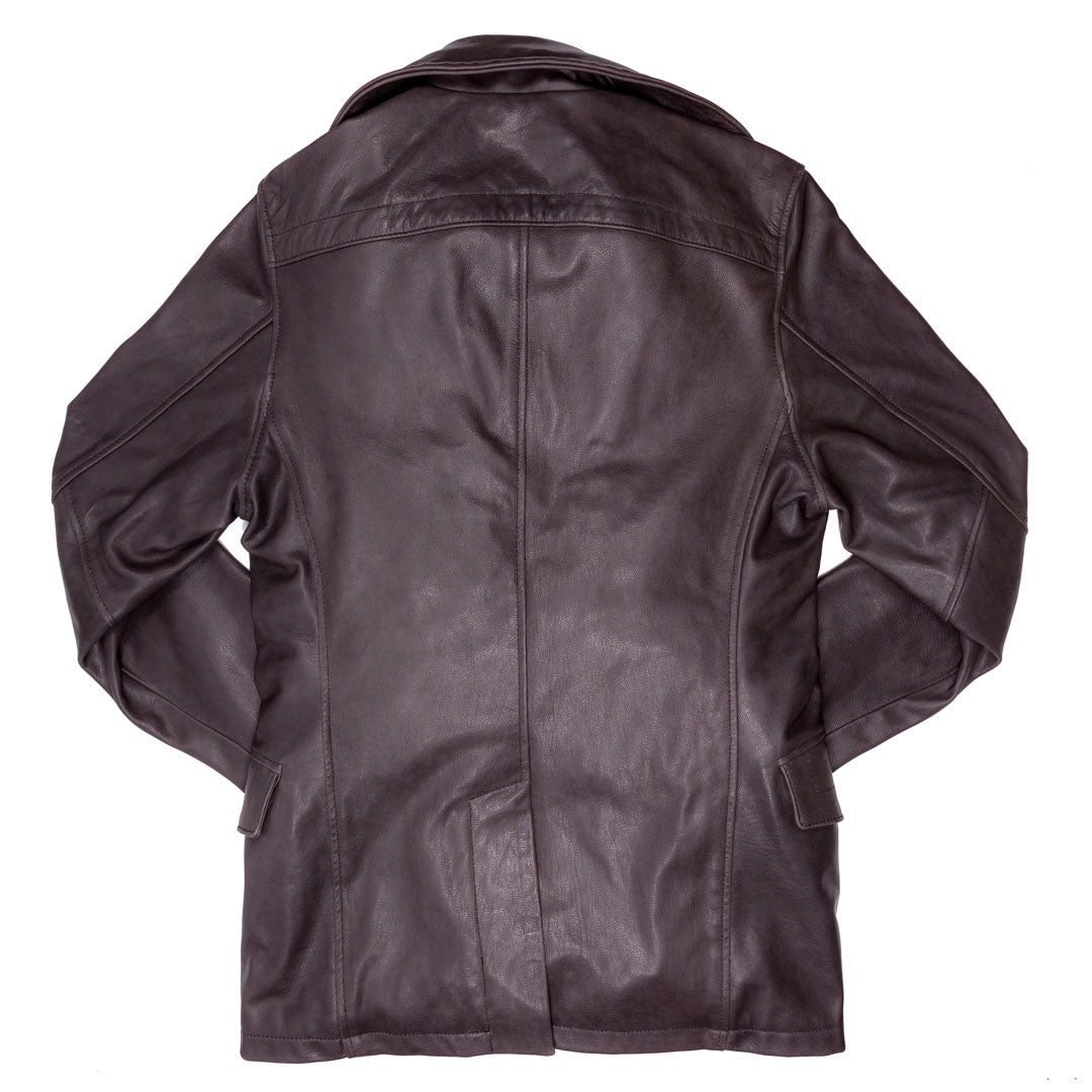 Vintage Leather Naval Officers Coat-Distressed Brown