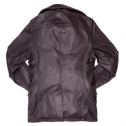 Vintage Leather Naval Officers Coat-Distressed Brown