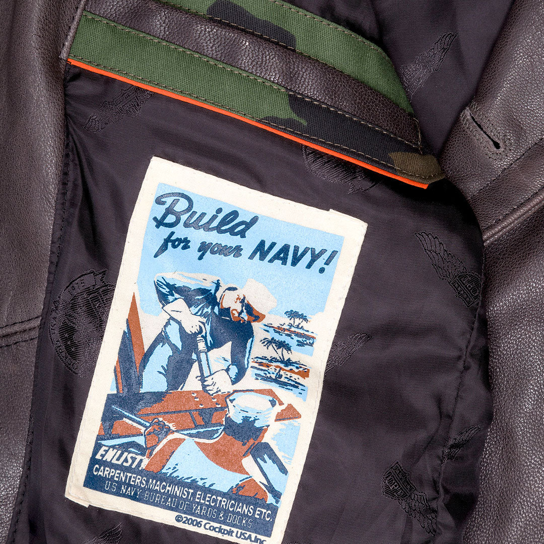 Vintage Leather Naval Officers Coat-Distressed Brown