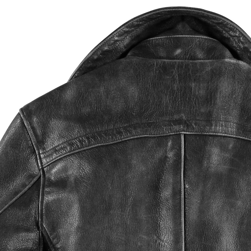 Vintage Leather Naval Officers Coat-Distressed Black